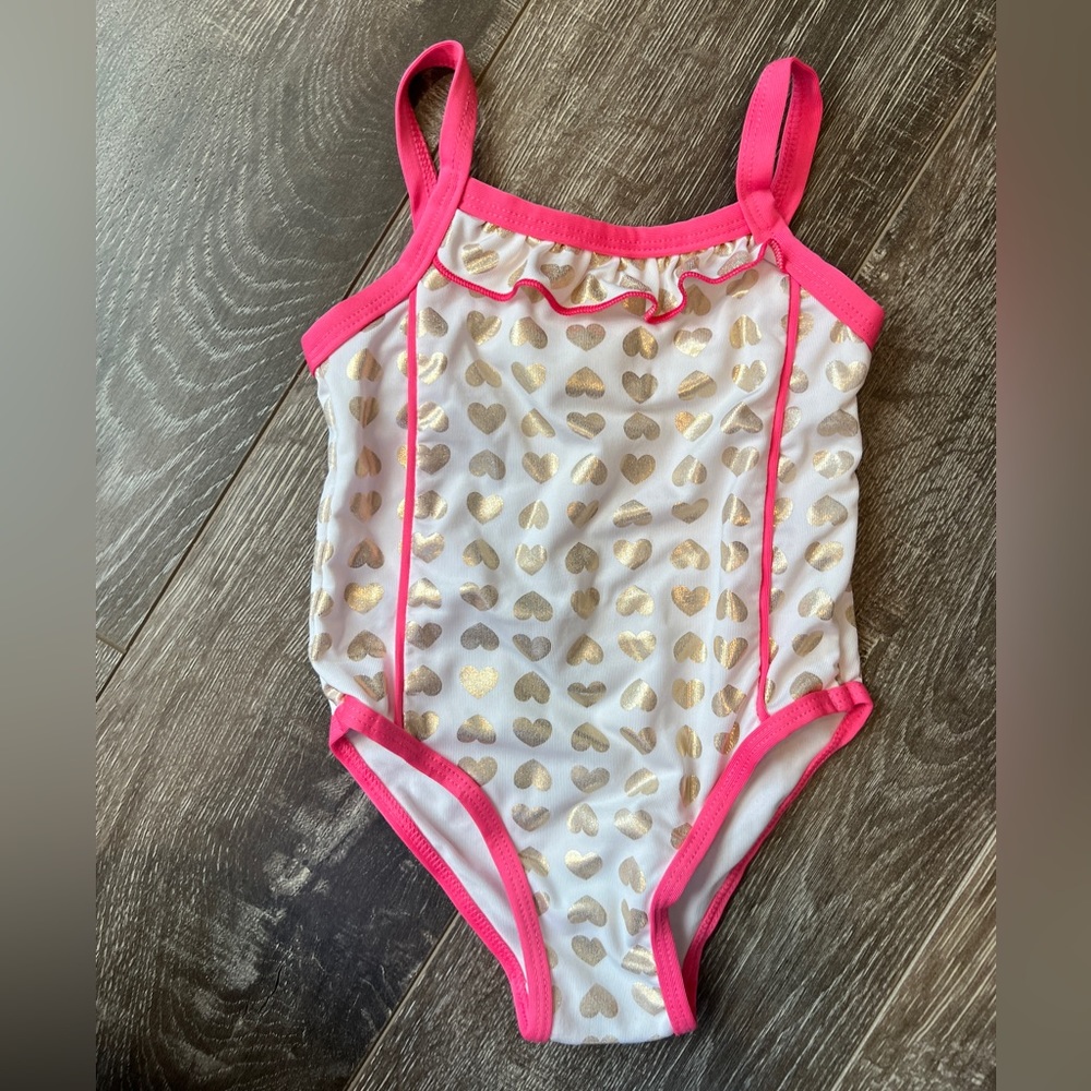 Girl’s Penelope Mack Heart Pink Gold Bathing Suit 24M